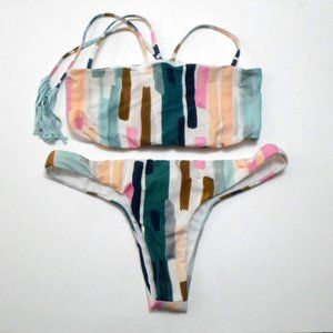 The Bikini Lab Paint Party Print 2pc Bikini Set Bandeau Top Skimpy Bottom